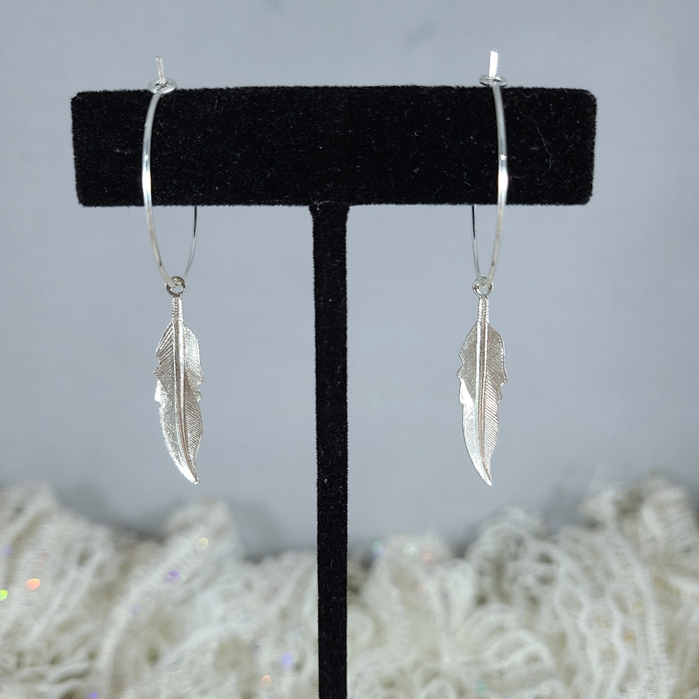 Feather Charm Metal Hoop Earrings